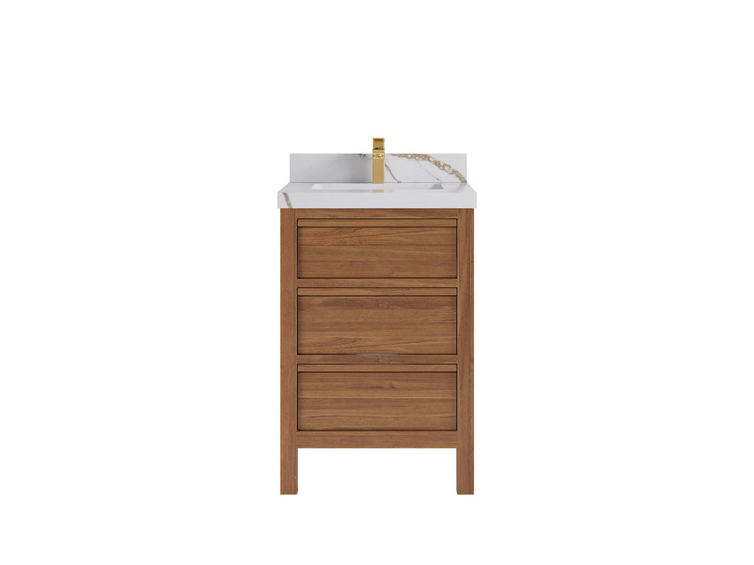 Elizabeth Teak 24 in. W x 22 in. D Single Sink Bathroom Vanity in Dark Natural with 2 in Calacatta Gold Quartz Countertop