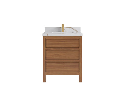 Elizabeth Teak 30 in. W x 22 in. D Single Sink Bathroom Vanity in Dark Natural with 2 in Calacatta Gold Quartz Countertop