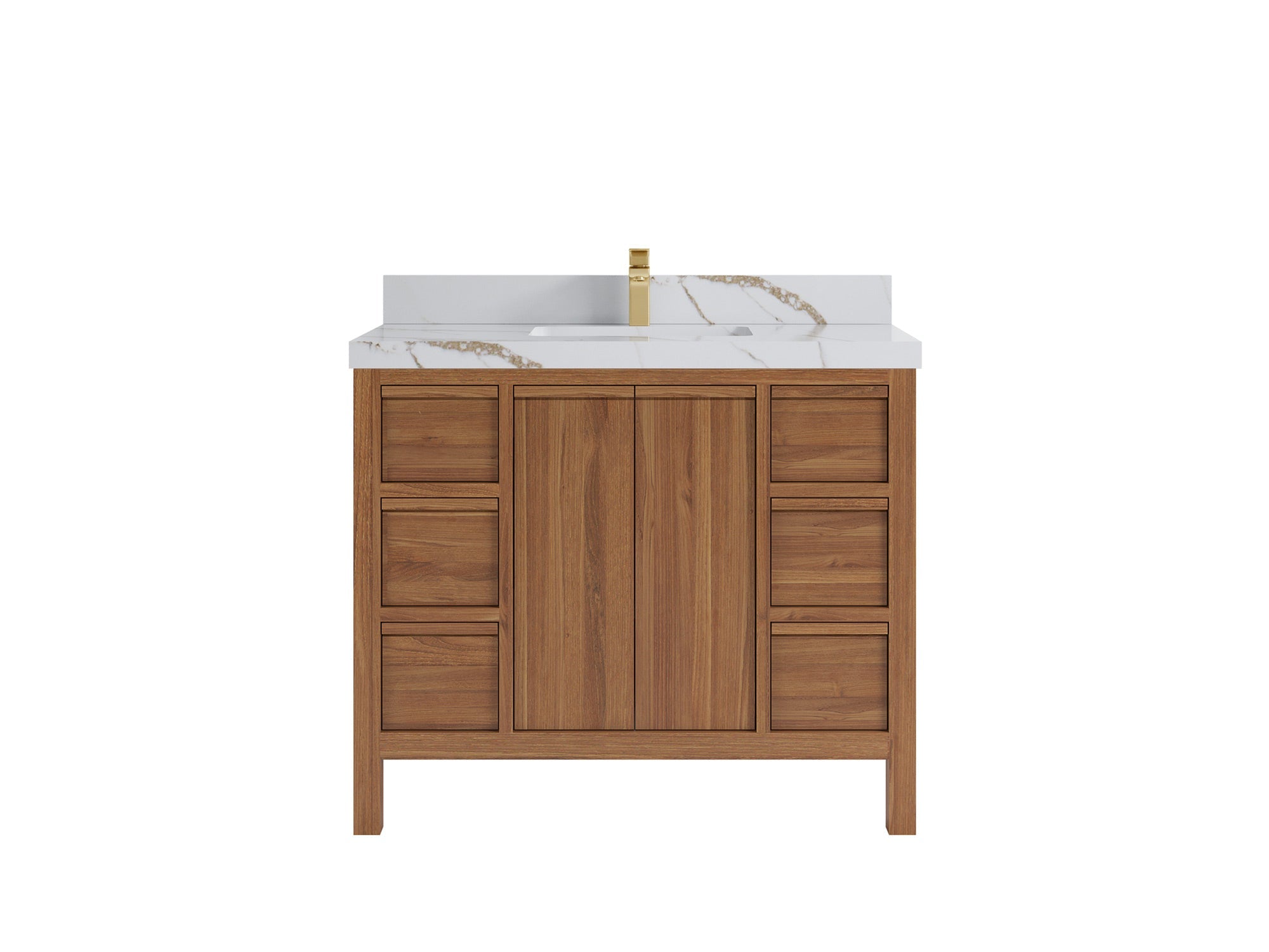 Elizabeth Teak 42 in. W x 22 in. D Single Sink Bathroom Vanity in Dark Natural with 2 in Calacatta Gold Quartz Countertop