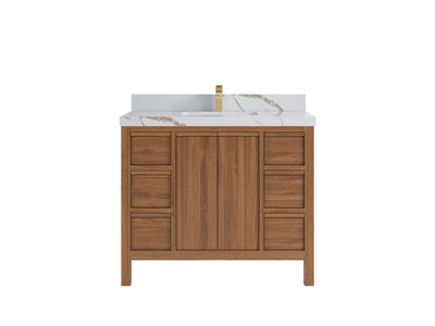Elizabeth Teak 42 in. W x 22 in. D Single Sink Bathroom Vanity in Dark Natural with 2 in Calacatta Gold Quartz Countertop