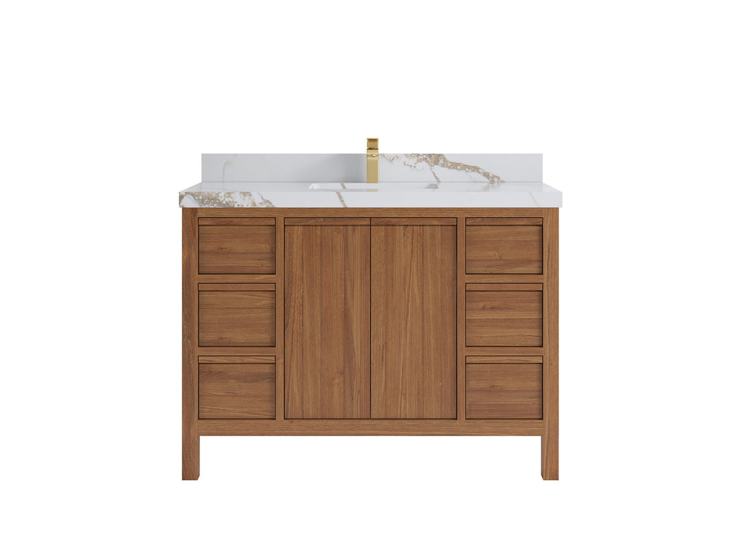 Elizabeth Teak 48 in. W x 22 in. D Single Sink Bathroom Vanity in Dark Natural with 2 in Calacatta Gold Quartz Countertop