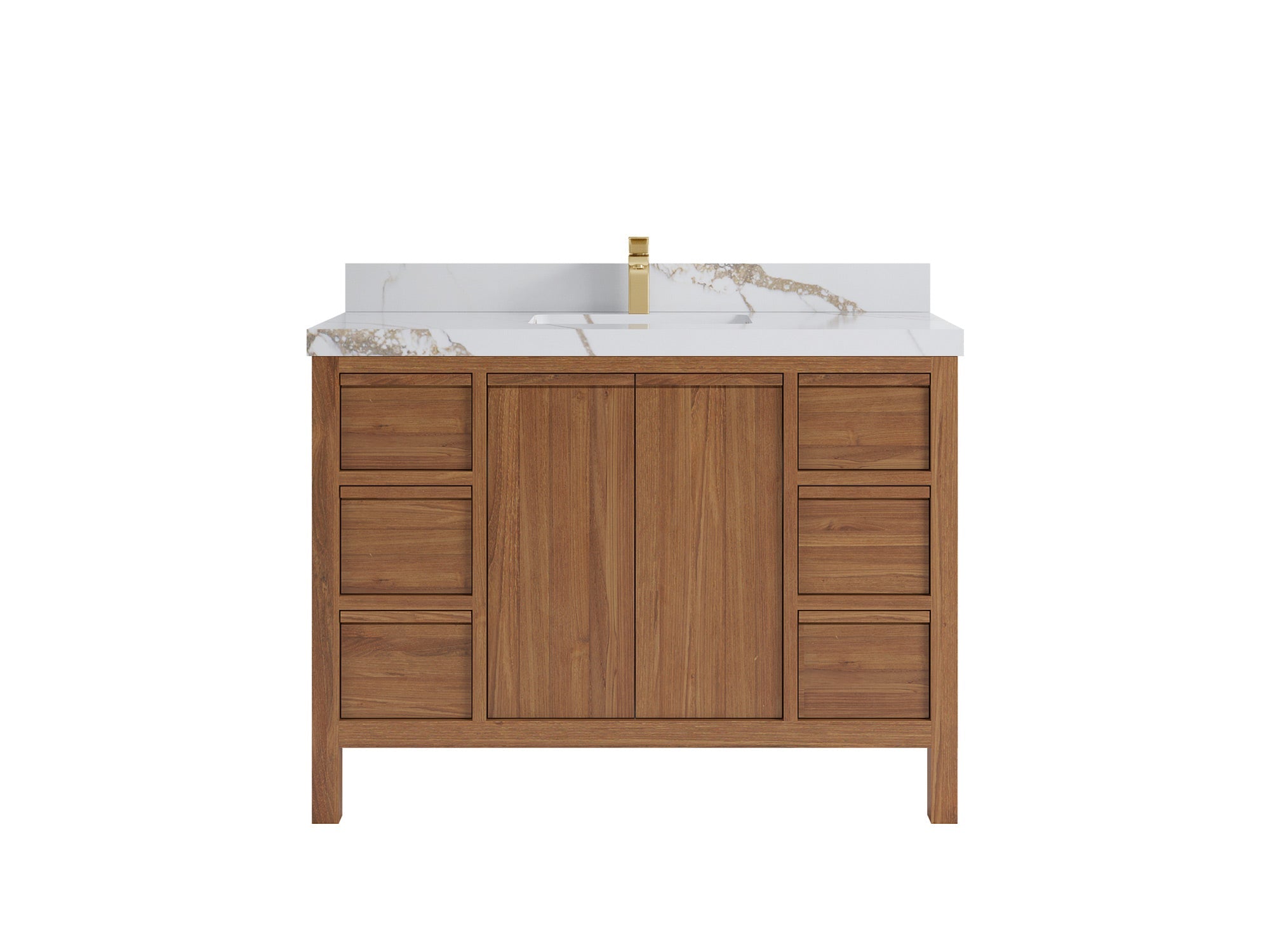 Elizabeth Teak 48 in. W x 22 in. D Single Sink Bathroom Vanity in Dark Natural with 2 in Calacatta Gold Quartz Countertop