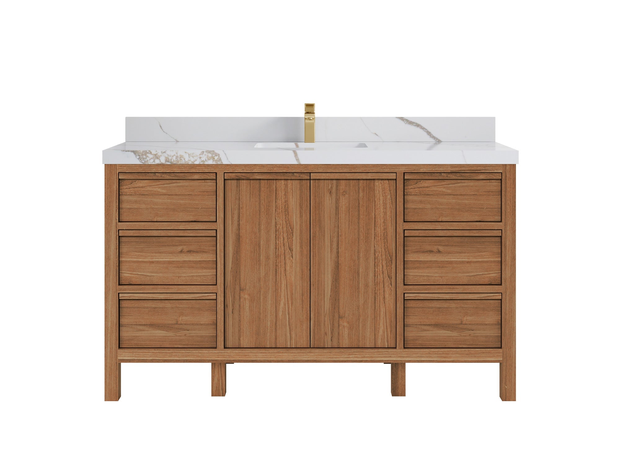 Elizabeth Teak 60 in. W x 22 in. D Single Sink Bathroom Vanity in Dark Natural with 2 in Calacatta Gold Quartz Countertop