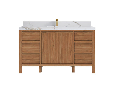 Elizabeth Teak 60 in. W x 22 in. D Single Sink Bathroom Vanity in Dark Natural with 2 in Calacatta Gold Quartz Countertop