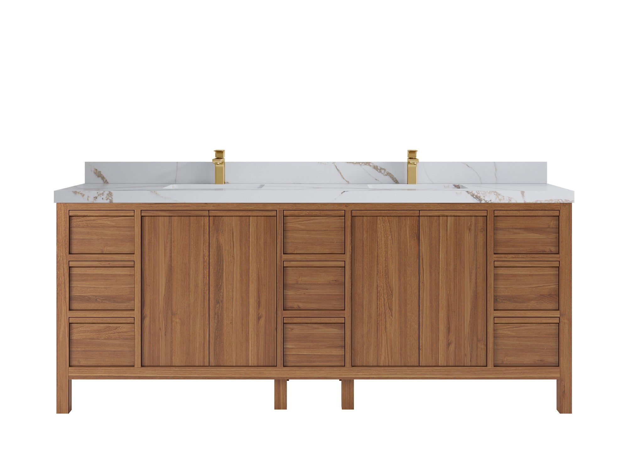Elizabeth Teak 84 in. W x 22 in. D Double Sink Bathroom Vanity in Dark Natural with 2 in Calacatta Gold Quartz Countertop