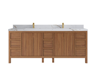 Elizabeth Teak 84 in. W x 22 in. D Double Sink Bathroom Vanity in Dark Natural with 2 in Calacatta Gold Quartz Countertop