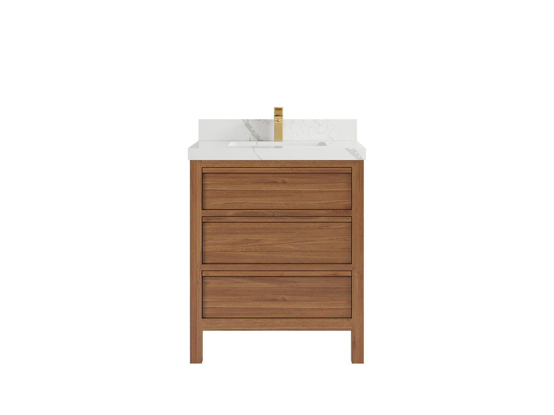 Elizabeth Teak 30 in. W x 22 in. D Single Sink Bathroom Vanity in Dark Natural with 2 in Calacatta Laza Quartz Countertop