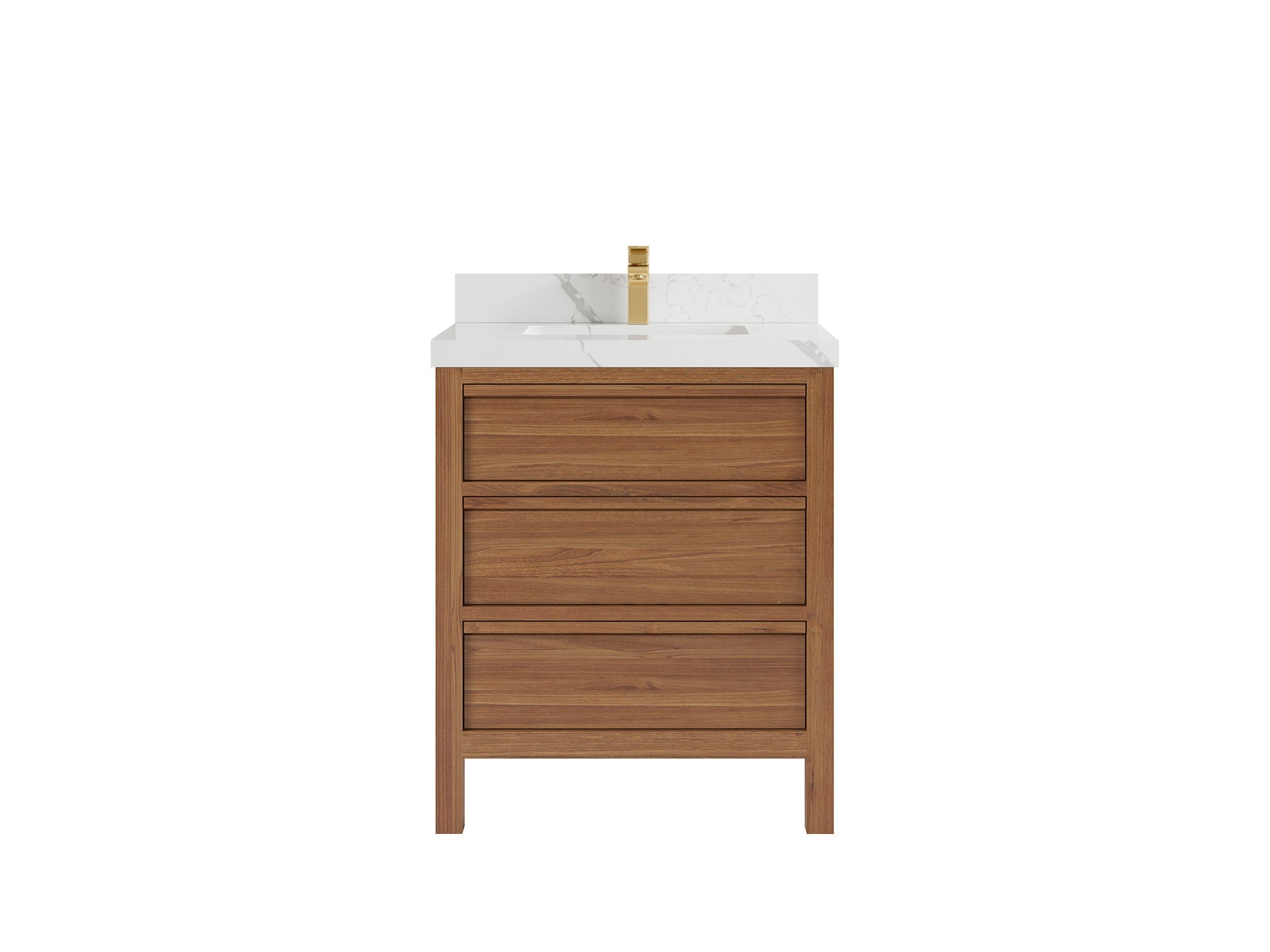 Elizabeth Teak 30 in. W x 22 in. D Single Sink Bathroom Vanity in Dark Natural with 2 in Calacatta Laza Quartz Countertop