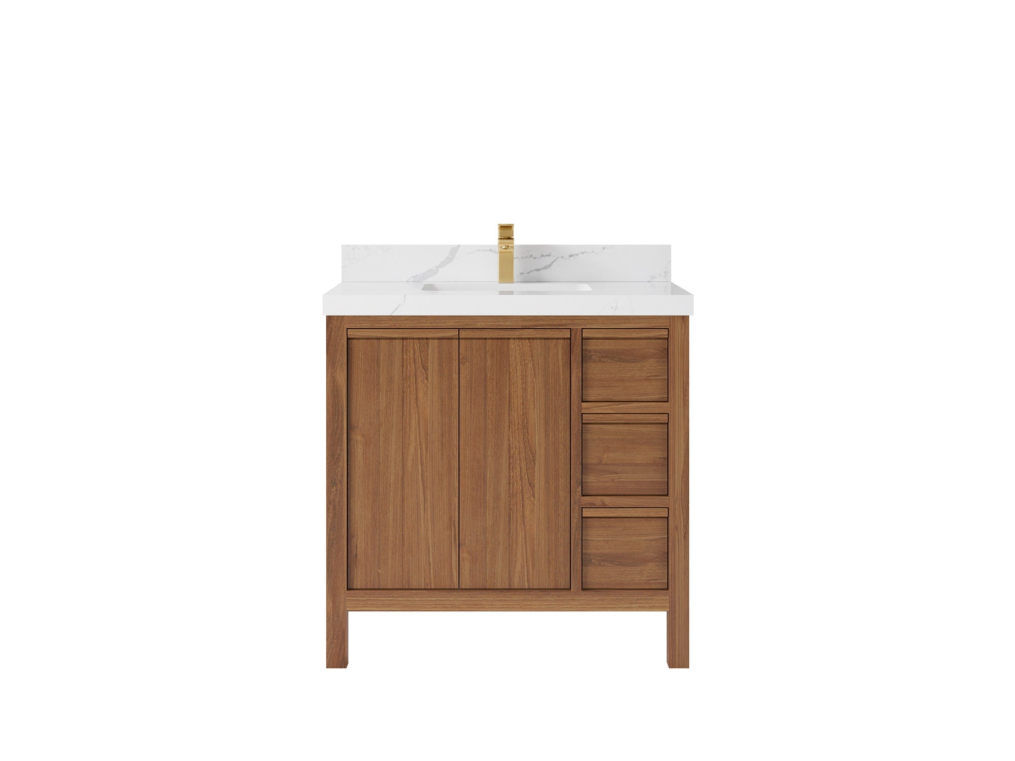 Elizabeth Teak 36 Left Offset in. W x 22 in. D Center Sink Bathroom Vanity in Dark Natural with 2 in Calacatta Laza Quartz Countertop