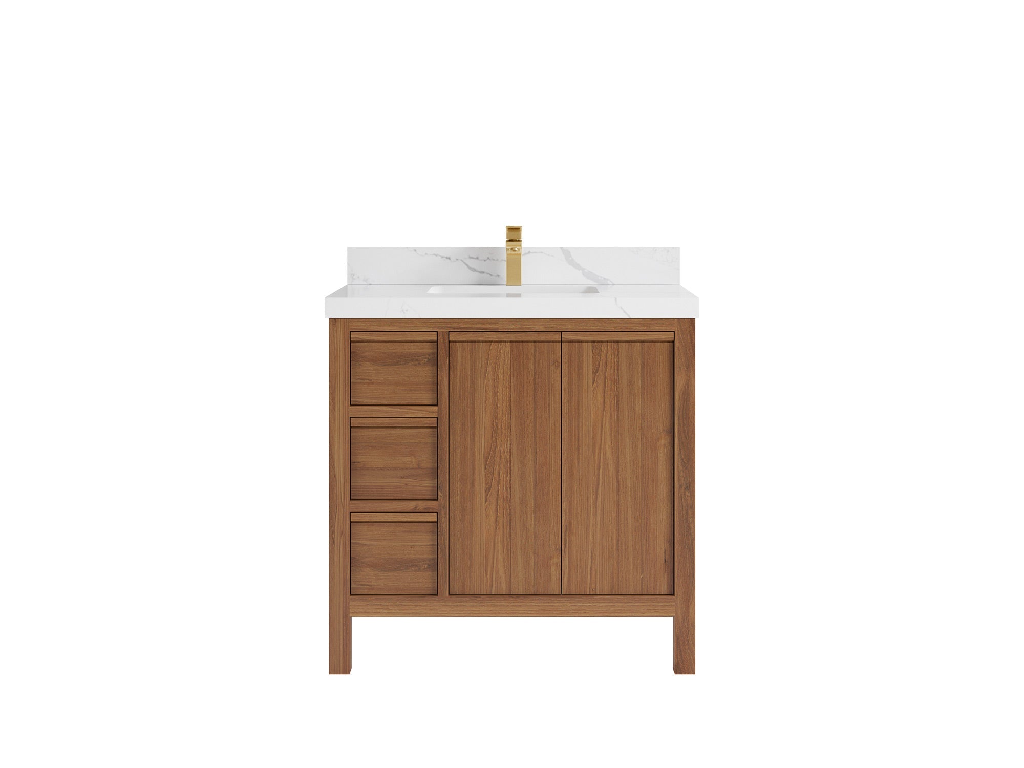 Elizabeth Teak 36 Right Offset in. W x 22 in. D Center Sink Bathroom Vanity in Dark Natural with 2 in Calacatta Laza Quartz Countertop