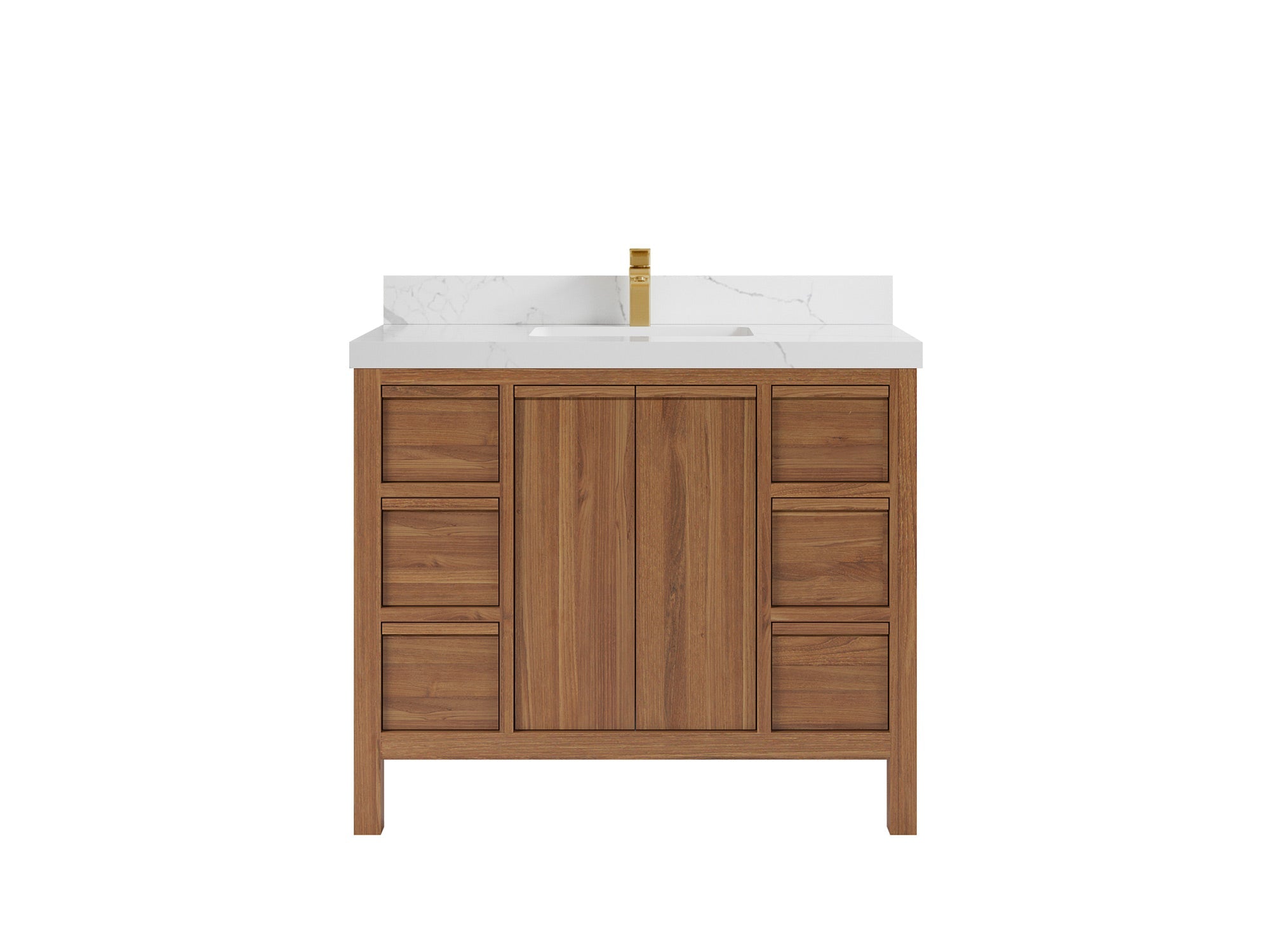 Elizabeth Teak 42 in. W x 22 in. D Single Sink Bathroom Vanity in Dark Natural with 2 in Calacatta Laza Quartz Countertop