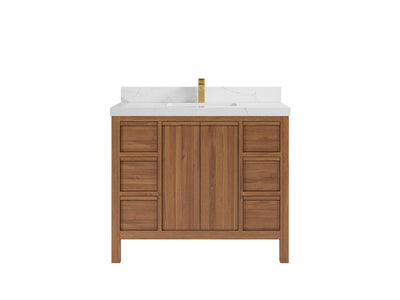 Elizabeth Teak 42 in. W x 22 in. D Single Sink Bathroom Vanity in Dark Natural with 2 in Calacatta Laza Quartz Countertop