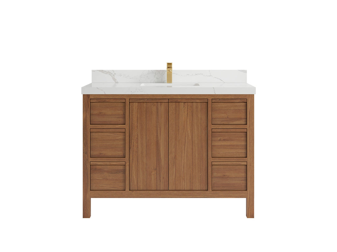 Elizabeth Teak 48 in. W x 22 in. D Single Sink Bathroom Vanity in Dark Natural with 2 in Calacatta Laza Quartz Countertop