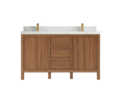 Elizabeth Teak 60 in. W x 22 in. D Double Sink Bathroom Vanity in Dark Natural with 2 in Calacatta Laza Quartz Countertop