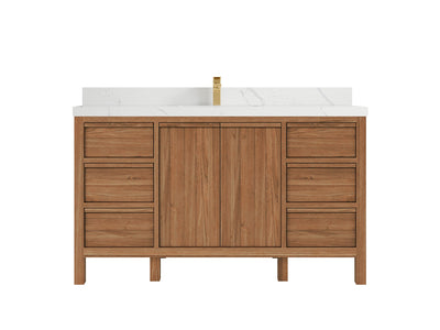 Elizabeth Teak 60 in. W x 22 in. D Single Sink Bathroom Vanity in Dark Natural with 2 in Calacatta Laza Quartz Countertop