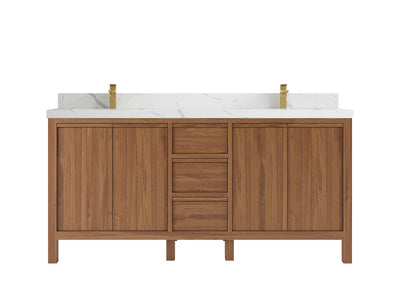 Elizabeth Teak 72 in. W x 22 in. D Double Sink Bathroom Vanity in Dark Natural with 2 in Calacatta Laza Quartz Countertop