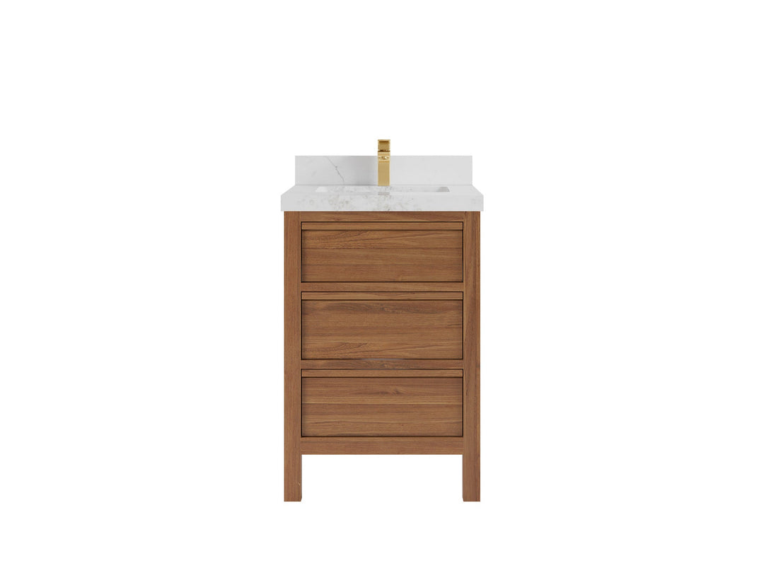Elizabeth Teak 24 in. W x 22 in. D Single Sink Bathroom Vanity in Dark Natural with 2 in Calacatta Nuvo Quartz Countertop