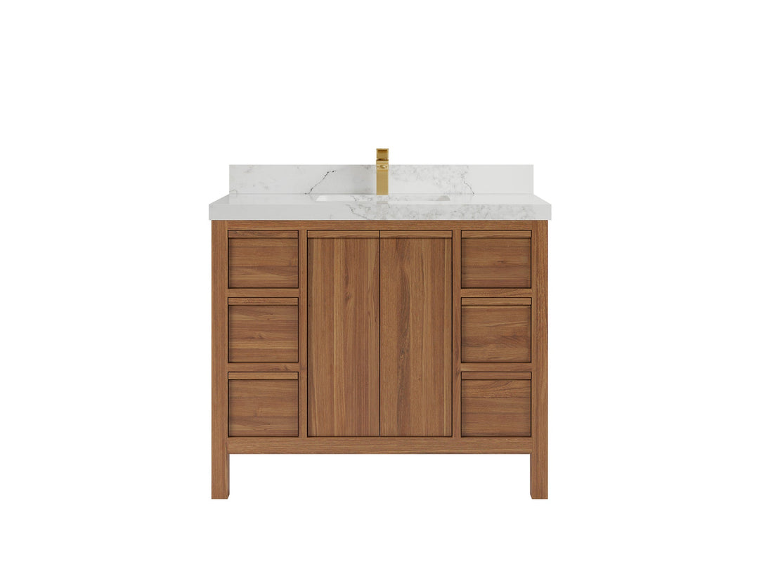 Elizabeth Teak 42 in. W x 22 in. D Single Sink Bathroom Vanity in Dark Natural with 2 in Calacatta Nuvo Quartz Countertop