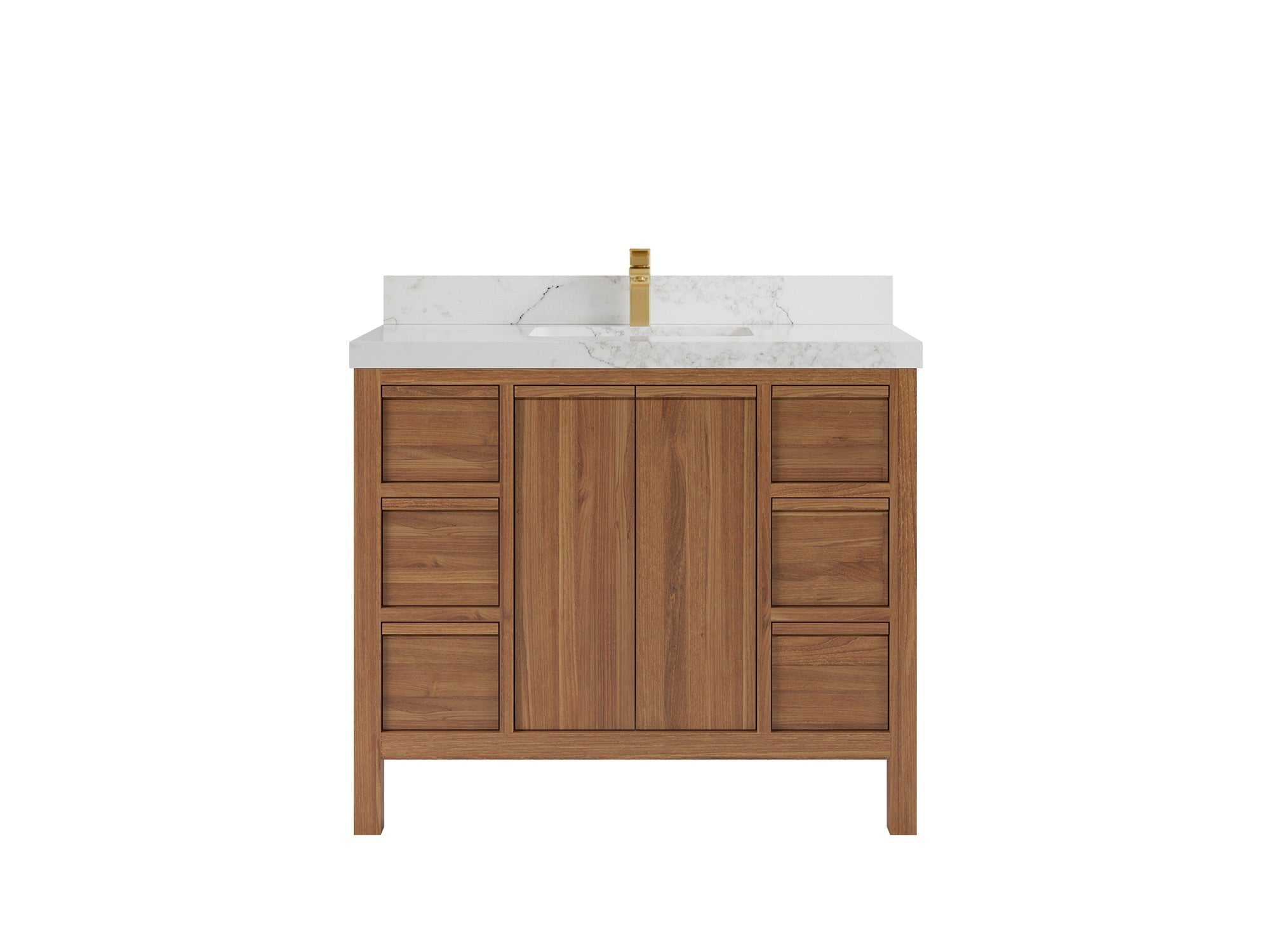 Elizabeth Teak 42 in. W x 22 in. D Single Sink Bathroom Vanity in Dark Natural with 2 in Calacatta Nuvo Quartz Countertop