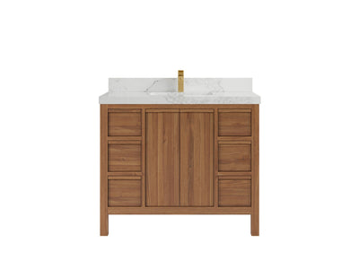 Elizabeth Teak 42 in. W x 22 in. D Single Sink Bathroom Vanity in Dark Natural with 2 in Calacatta Nuvo Quartz Countertop