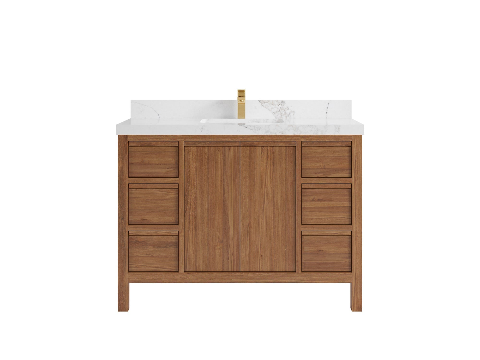 Elizabeth Teak 48 in. W x 22 in. D Single Sink Bathroom Vanity in Dark Natural with 2 in Calacatta Nuvo Quartz Countertop