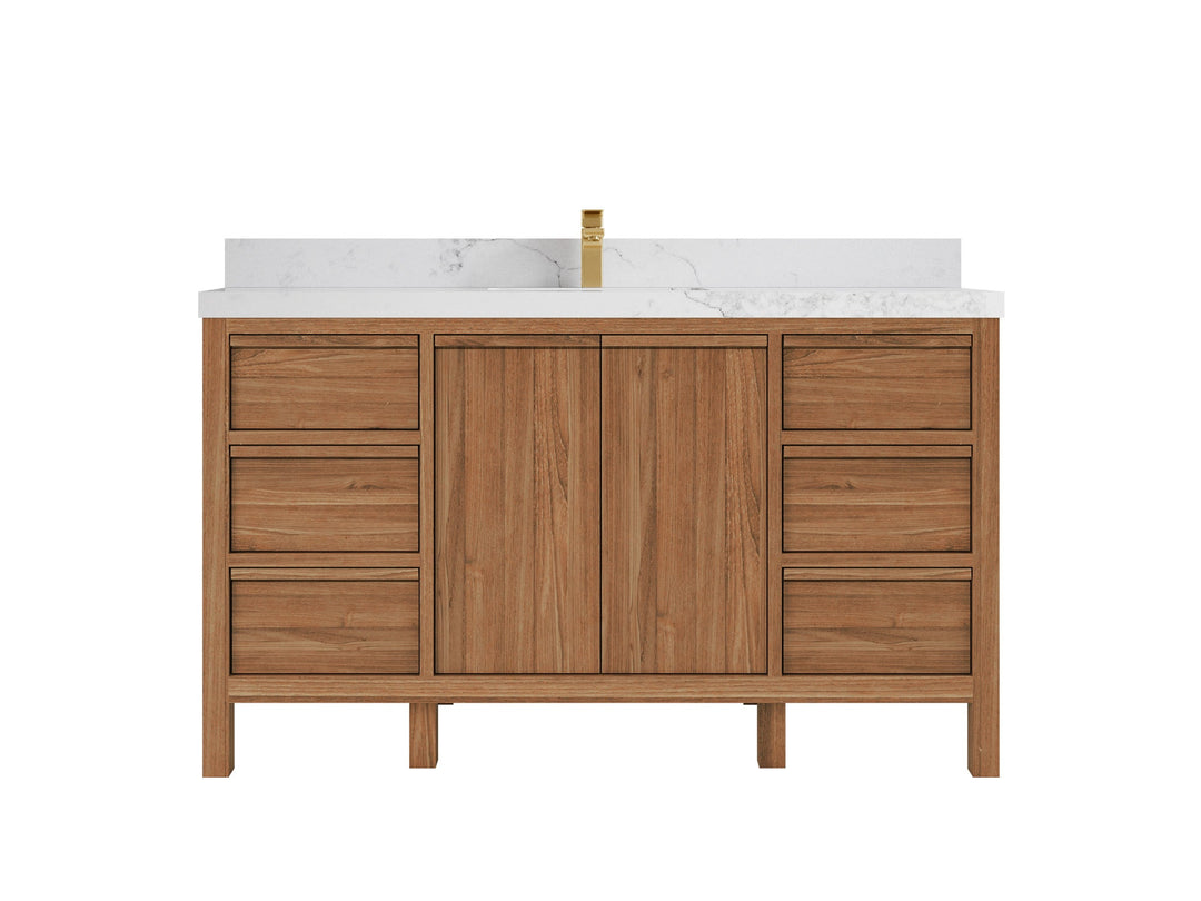 Elizabeth Teak 60 in. W x 22 in. D Single Sink Bathroom Vanity in Dark Natural with 2 in Calacatta Nuvo Quartz Countertop