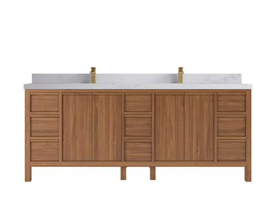 Elizabeth Teak 84 in. W x 22 in. D Double Sink Bathroom Vanity in Dark Natural with 2 in Calacatta Nuvo Quartz Countertop