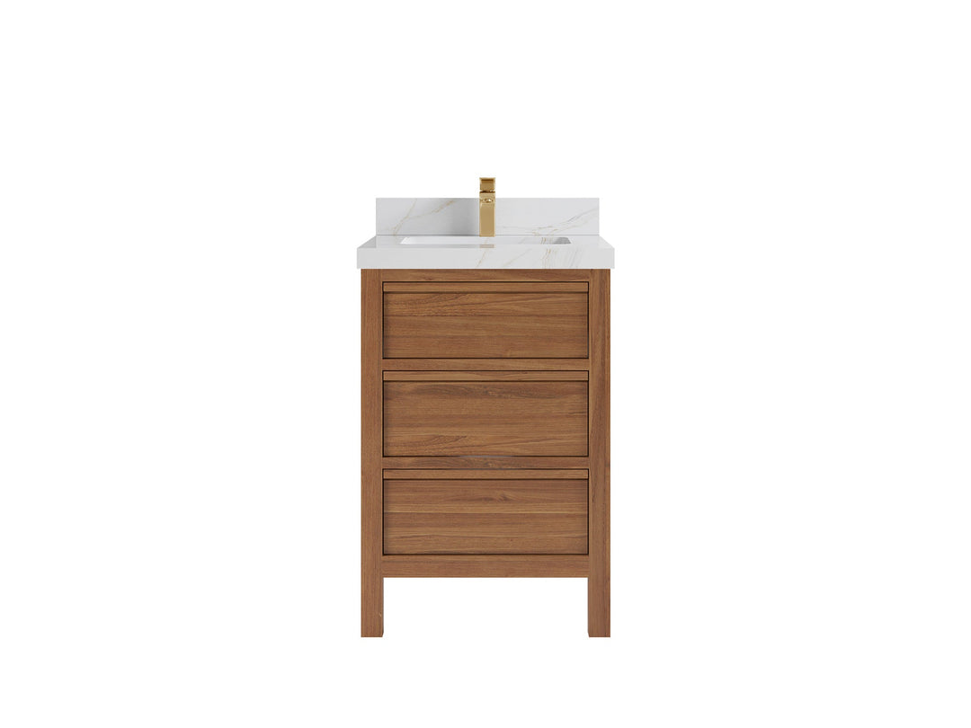 Elizabeth Teak 24 in. W x 22 in. D Single Sink Bathroom Vanity in Dark Natural with 2 in Calacatta Sienna Quartz Countertop