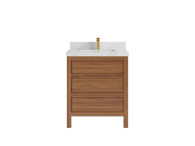 Elizabeth Teak 30 in. W x 22 in. D Single Sink Bathroom Vanity in Dark Natural with 2 in Calacatta Sienna Quartz Countertop