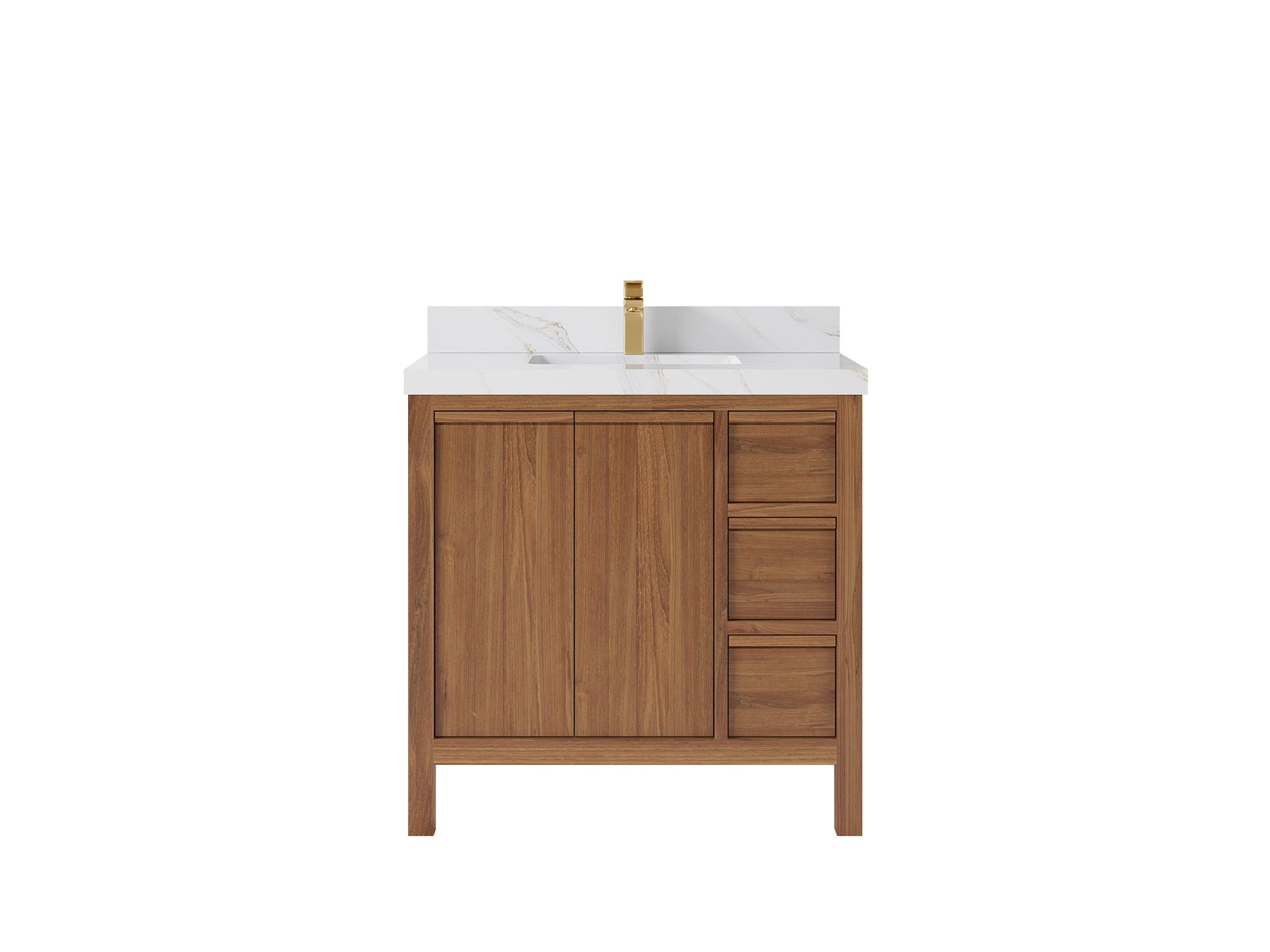 Elizabeth Teak 36 Left Offset in. W x 22 in. D Center Sink Bathroom Vanity in Dark Natural with 2 in Calacatta Sienna Quartz Countertop