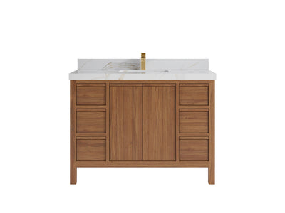 Elizabeth Teak 48 in. W x 22 in. D Single Sink Bathroom Vanity in Dark Natural with 2 in Calacatta Sienna Quartz Countertop