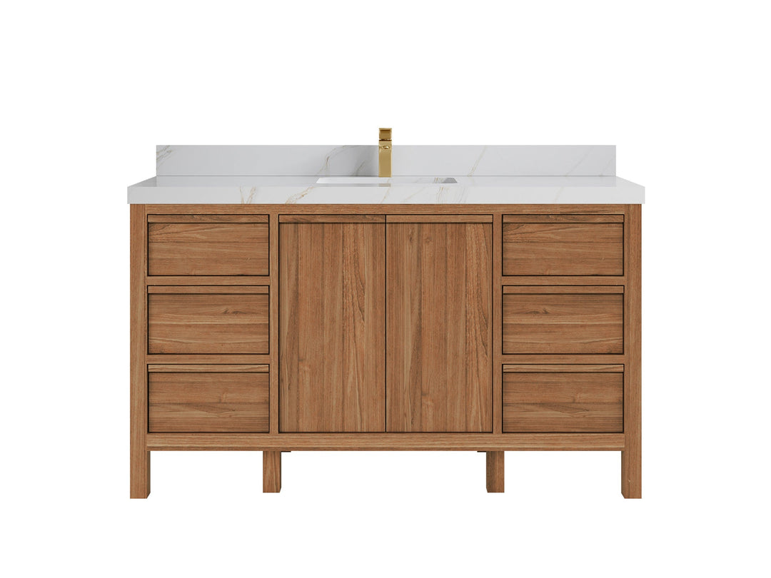 Elizabeth Teak 60 in. W x 22 in. D Single Sink Bathroom Vanity in Dark Natural with 2 in Calacatta Sienna Quartz Countertop