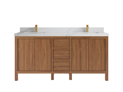 Elizabeth Teak 72 in. W x 22 in. D Double Sink Bathroom Vanity in Dark Natural with 2 in Calacatta Sienna Quartz Countertop