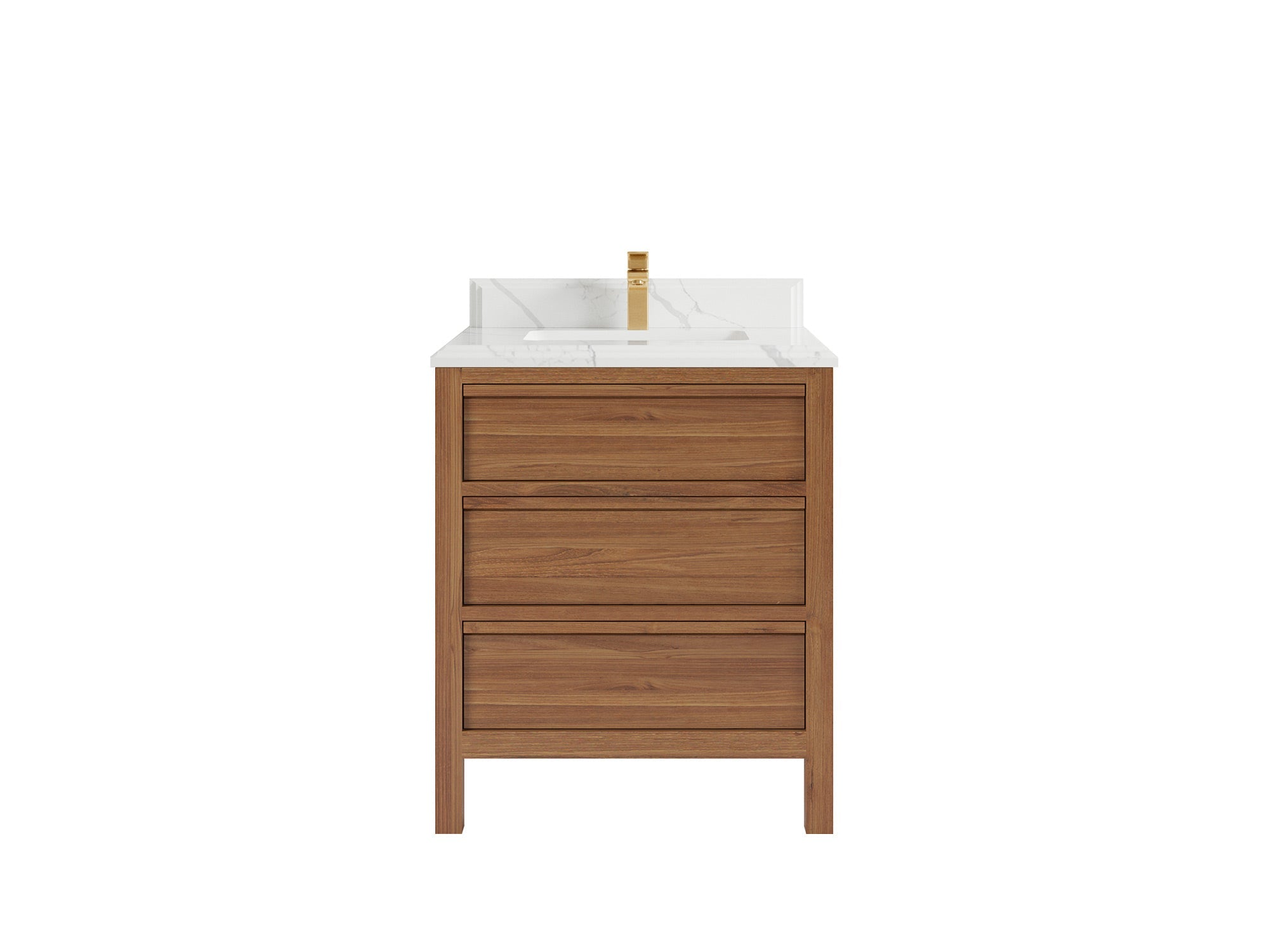Elizabeth Teak 30 in. W x 22 in. D Single Sink Bathroom Vanity in Dark Natural with 1.5 in Double Cove Edge Calacatta Laza Quartz Countertop
