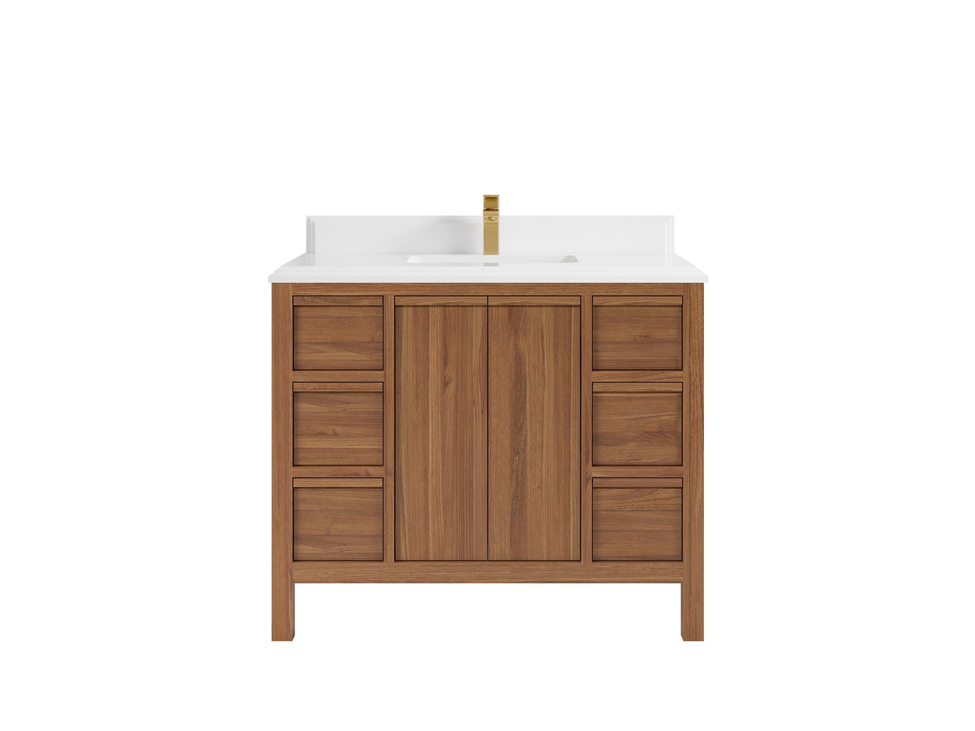 Elizabeth Teak 42 in. W x 22 in. D Single Sink Bathroom Vanity in Dark Natural with 1.5 in Double Cove Edge Calacatta Laza Quartz Countertop