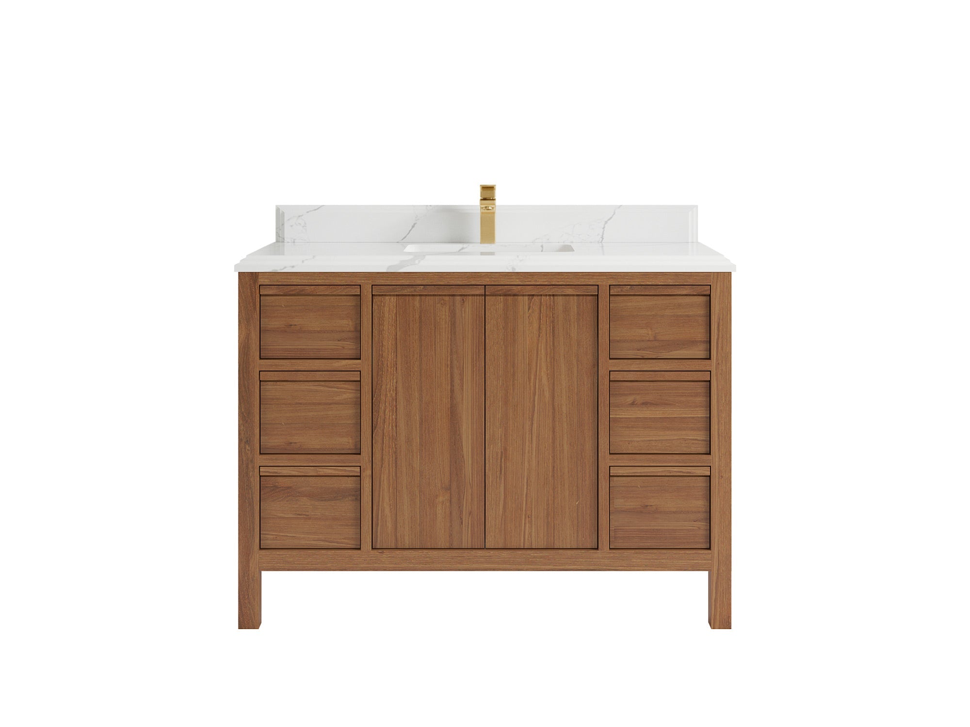 Elizabeth Teak 48 in. W x 22 in. D Single Sink Bathroom Vanity in Dark Natural with 1.5 in Double Cove Edge Calacatta Laza Quartz Countertop