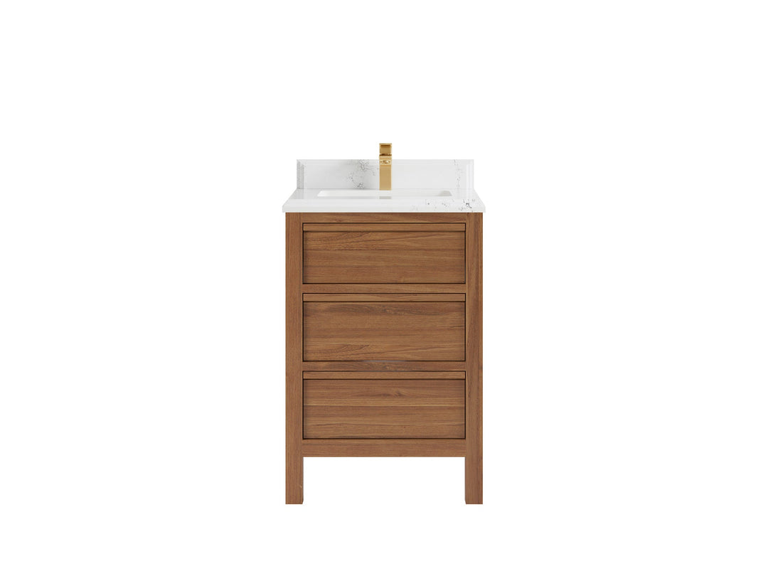 Elizabeth Teak 24 in. W x 22 in. D Single Sink Bathroom Vanity in Dark Natural with 1.5 in Double Cove Edge Empira Quartz Countertop 