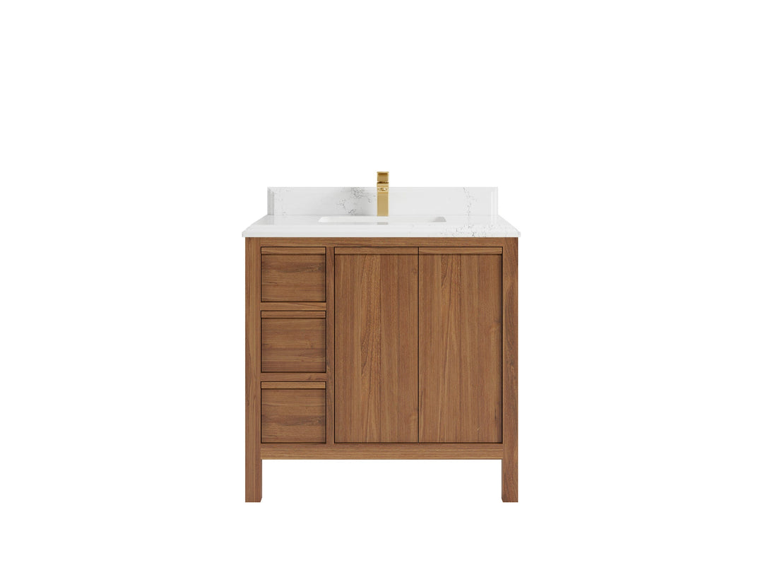 Elizabeth Teak 36 Right Offset in. W x 22 in. D Center Sink Bathroom Vanity in Dark Natural with 1.5 in Double Cove Edge Empira Countertop 