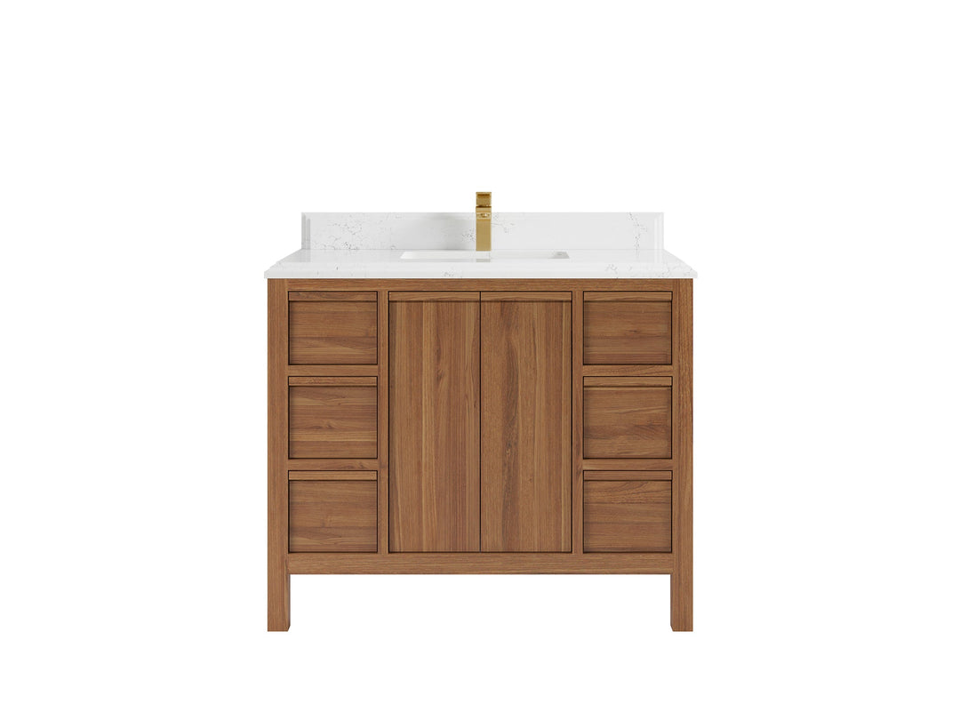 Elizabeth Teak 42 in. W x 22 in. D Single Sink Bathroom Vanity in Dark Natural with 1.5 in Double Cove Edge Empira Quartz Countertop 
