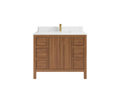 Elizabeth Teak 42 in. W x 22 in. D Single Sink Bathroom Vanity in Dark Natural with 1.5 in Double Cove Edge Empira Quartz Countertop