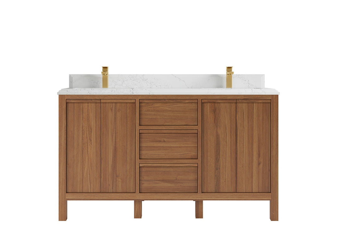 Elizabeth Teak 60 in. W x 22 in. D Double Sink Bathroom Vanity in Dark Natural with 1.5 in Double Cove Edge Empira Quartz Countertop 