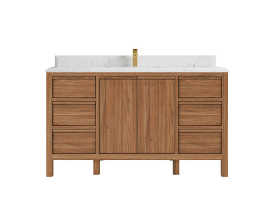 Elizabeth Teak 60 in. W x 22 in. D Single Sink Bathroom Vanity in Dark Natural with 1.5 in Double Cove Edge Empira Quartz Countertop
