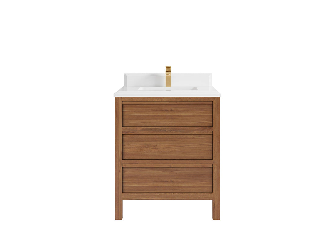 Elizabeth Teak 30 in. W x 22 in. D Single Sink Bathroom Vanity in Dark Natural with 1.5 in Double Cove Edge White Quartz Countertop 
