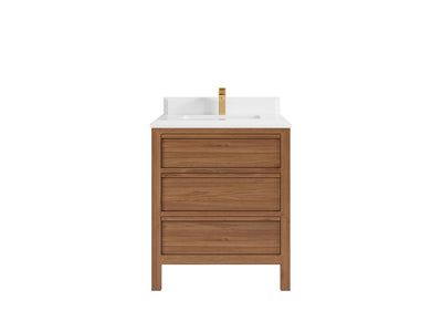 Elizabeth Teak 30 in. W x 22 in. D Single Sink Bathroom Vanity in Dark Natural with 1.5 in Double Cove Edge White Quartz Countertop