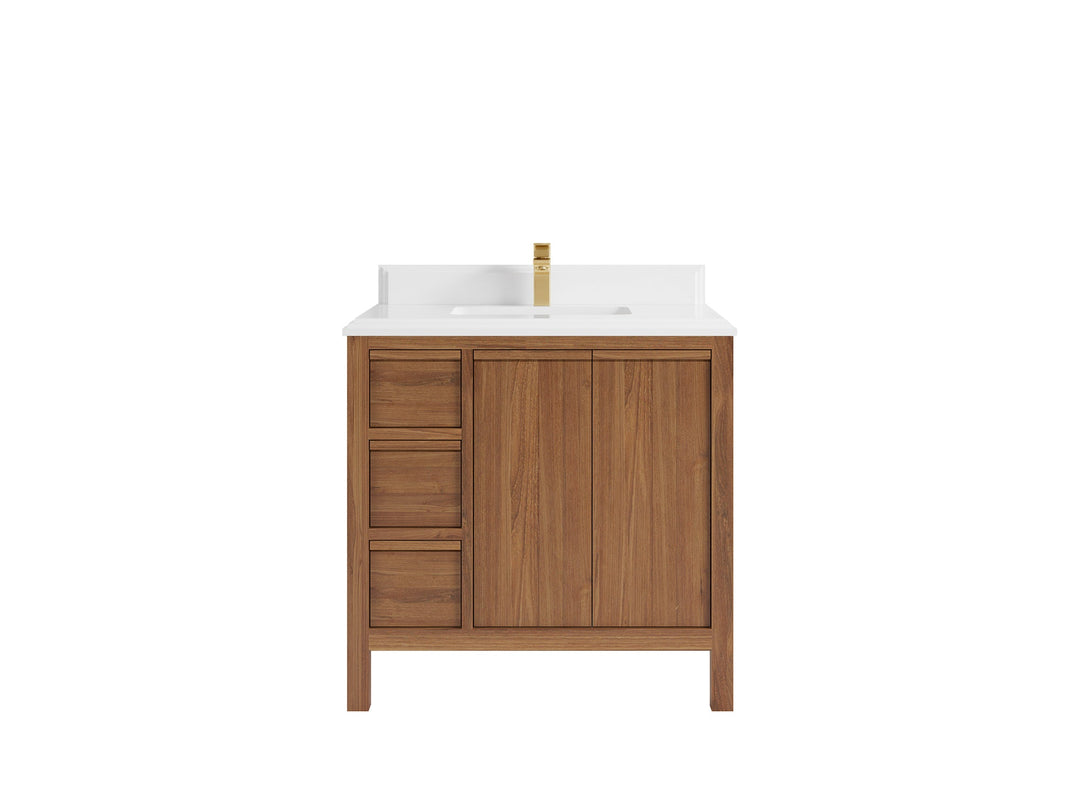 Elizabeth Teak 36 Right Offset in. W x 22 in. D Center Sink Bathroom Vanity in Dark Natural with 2 in Empira Quartz Countertop