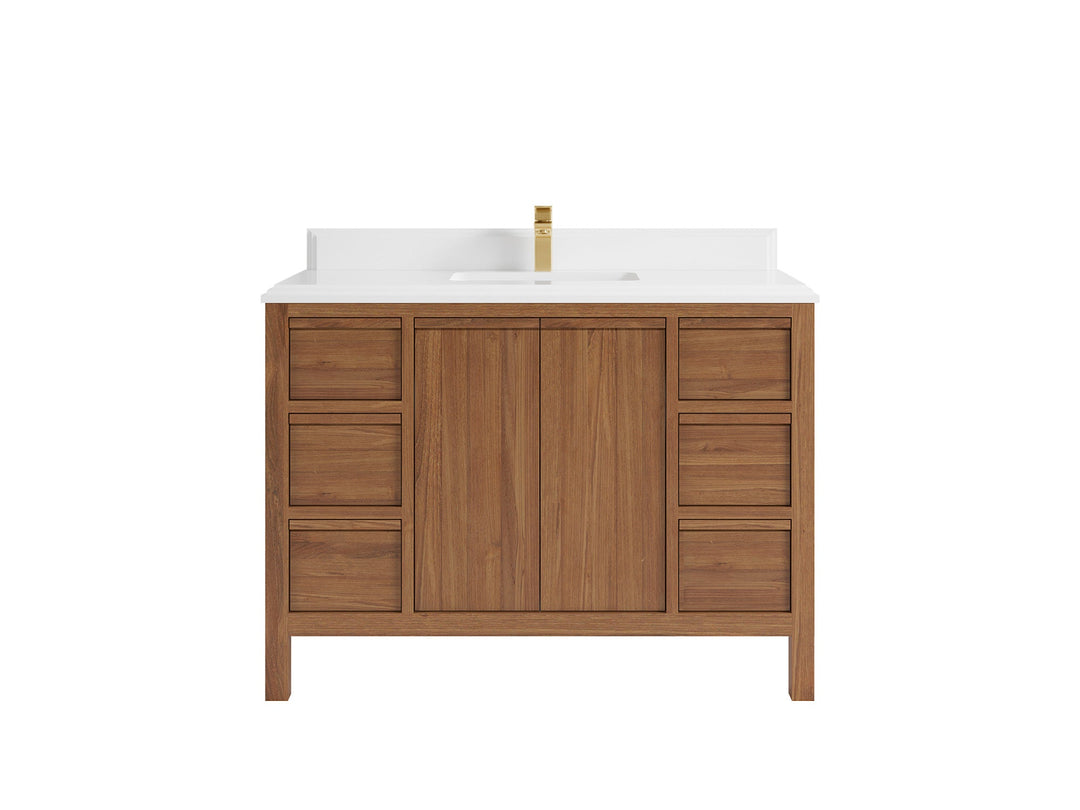 Elizabeth Teak 48 in. W x 22 in. D Single Sink Bathroom Vanity in Dark Natural with 1.5 in Double Cove Edge White Quartz Countertop 