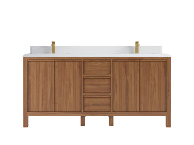 Elizabeth Teak 72 in. W x 22 in. D Double Sink Bathroom Vanity in Dark Natural with 1.5 in Double Cove White Quartz Countertop