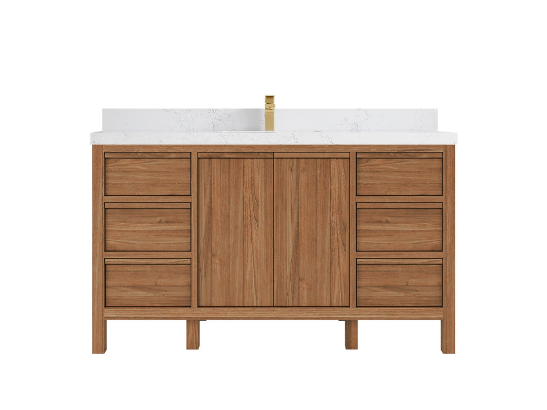 Elizabeth Teak 60 in. W x 22 in. D Single Sink Bathroom Vanity in Dark Natural with 2 in Empira Quartz Countertop