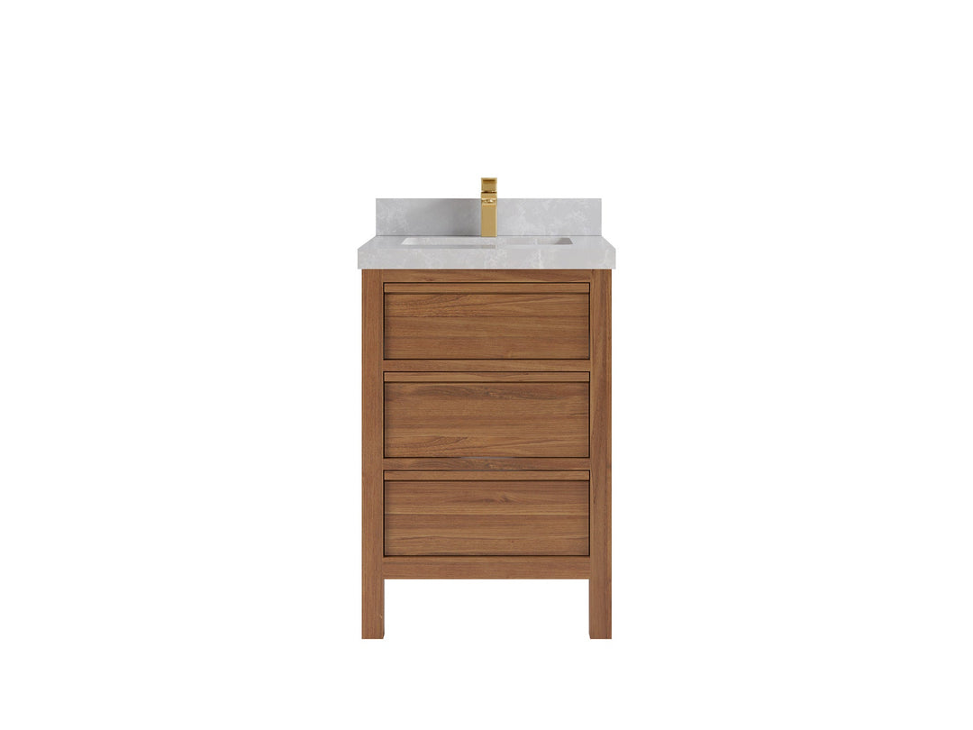 Elizabeth Teak 24 in. W x 22 in. D Single Sink Bathroom Vanity in Dark Natural with 2 in Pearl Light Gray Quartz Countertop