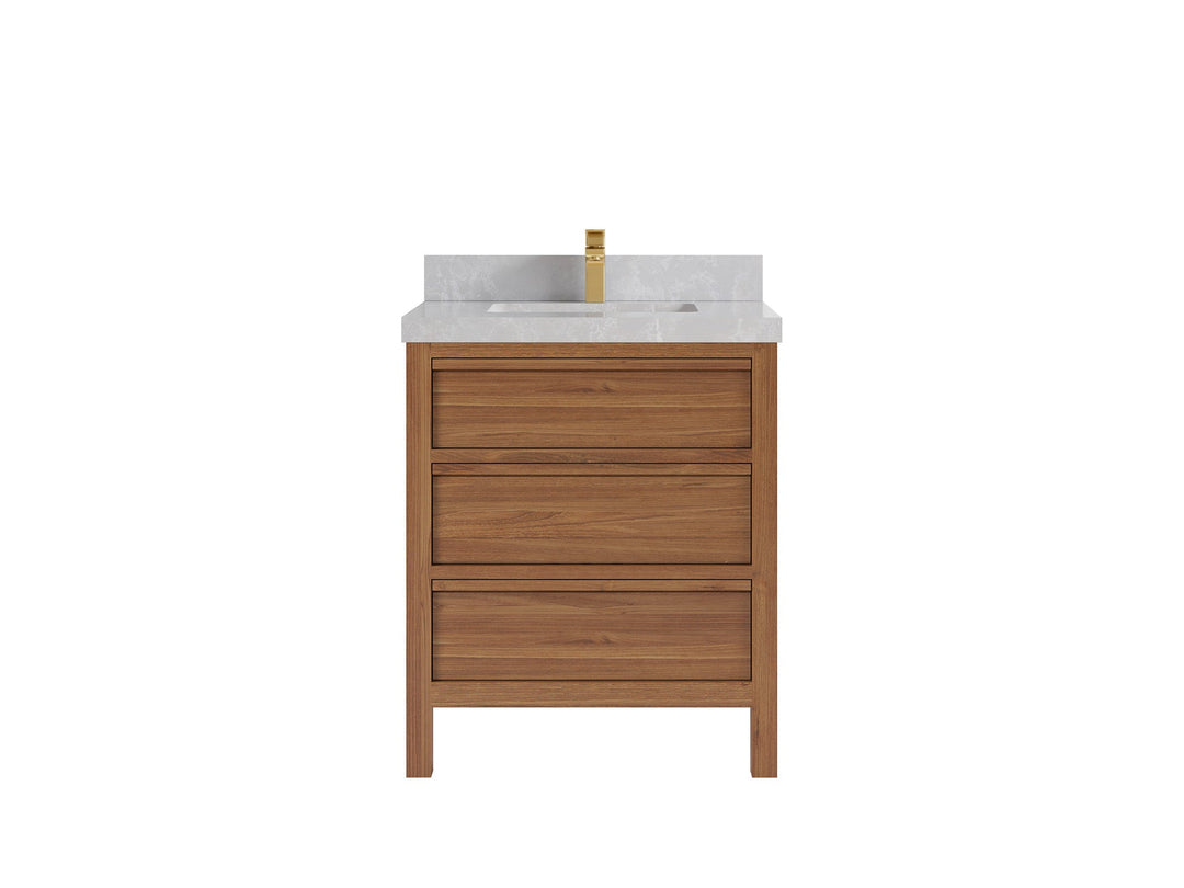Elizabeth Teak 30 in. W x 22 in. D Single Sink Bathroom Vanity in Dark Natural with 2 in Pearl Light Gray Quartz Countertop